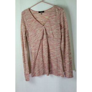 Express Top Large Pink Gold Womens Metallic Long Sleeves V Neck